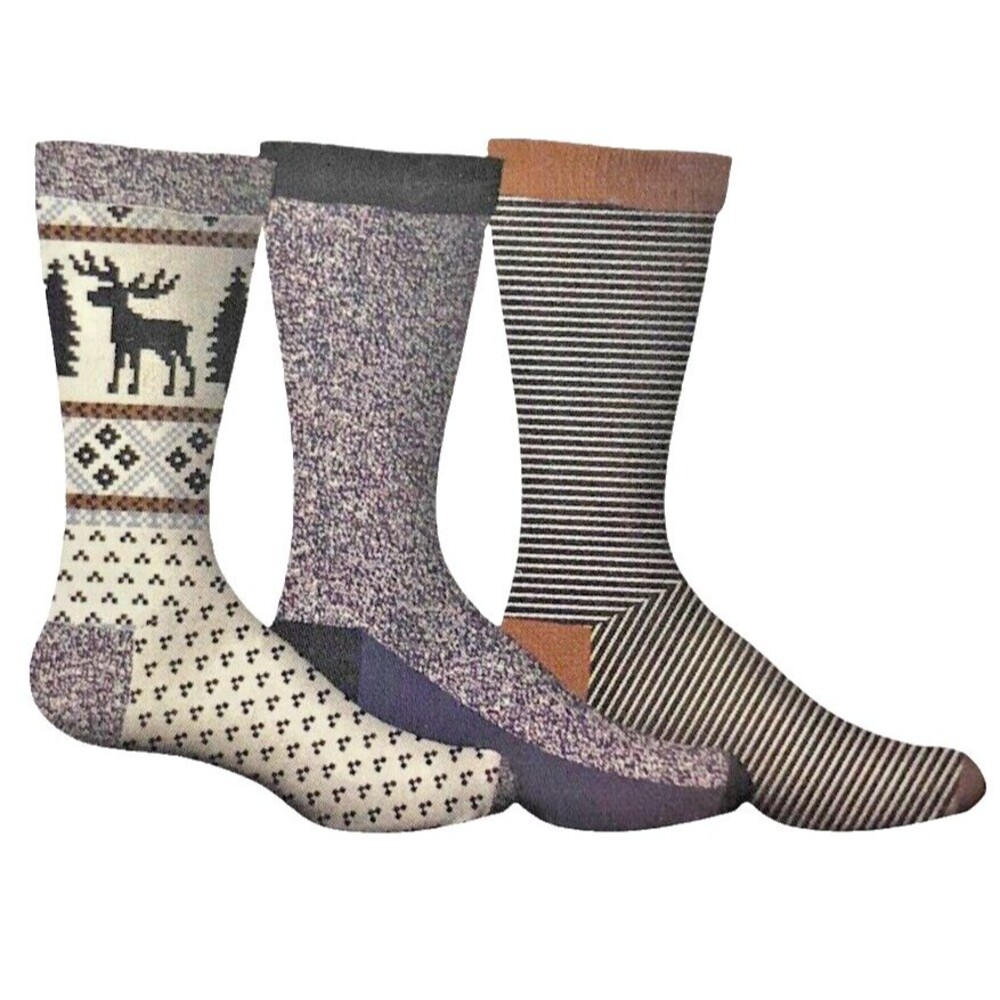 Gertex Mens Gift Box 3 Pair Moose Christmas Tree Socks Sizes 10-13 Striped